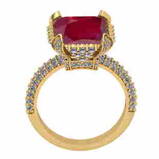 6.25 Ctw VS/SI1 Ruby And Diamond 14K Yellow Gold Cockta: 6.25 Ctw VS/SI1 Ruby And Diamond 14K Yellow Gold Cocktail Ring -- Color Stone Weight : 5.00 Ctw (Emerald Cut ) Center Stone Color : Ruby Center Stone Setting : Prong Side Stone Weight Of Ctw 1.25 Ctw