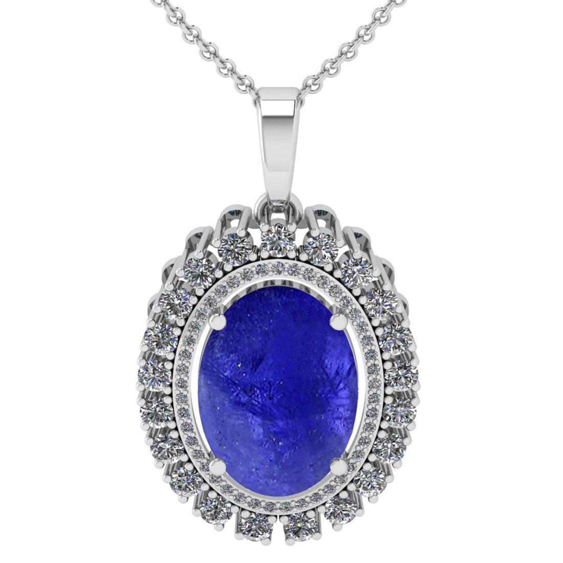 26.35 Ctw VS/SI1 Tanzanite And Diamond 14K White Gold P: 26.35 Ctw VS/SI1 Tanzanite And Diamond 14K White Gold Pendant Necklace ALL DIAMOND ARE LAB GROWN -- Center Stone Weight : 24.00 Ctw ( Oval cabochon ) Center Stone Color :-Tanzanite Center Stone Settin