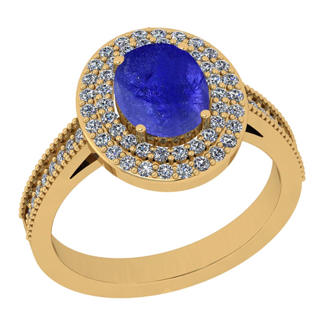 3.85 Ctw SI2/I1 tanzanite and Diamond 14K Yellow Gold E: 3.85 Ctw SI2/I1 tanzanite and Diamond 14K Yellow Gold Engagement 2 row Halo Ring -- Center Stone Weight : 3.35 Ctw ( Oval cabochon ) Center Stone Color : tanzanite Stone Setting : Prong Side Stone Wei