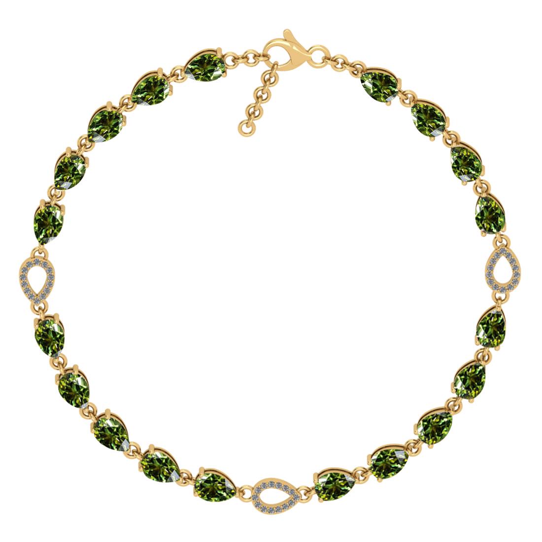 9.71 Ctw SI2/I1 Green Sapphire And Diamond 14K Yellow G: 9.71 Ctw SI2/I1 Green Sapphire And Diamond 14K Yellow Gold Bracelet -- Center Stone Weight : 9.50 Ctw (Pear Cut ) Center Stone Color : Green Sapphire Stone Setting : Prong Side Stone Weight Of Ctw 0.2