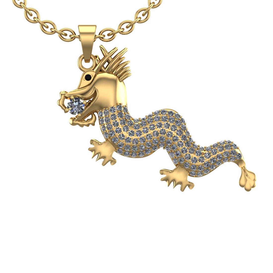 1.82 Ctw SI2/I1 Treated Fancy black and White Diamond 1: 1.82 Ctw SI2/I1 Treated Fancy black and White Diamond 14K Yellow Gold Dragon Pendant Necklace -- Center Stone Weight : 0.01 Ctw (Round Cut GIA Certified ) Center Stone Color : Treated Fancy black Diam