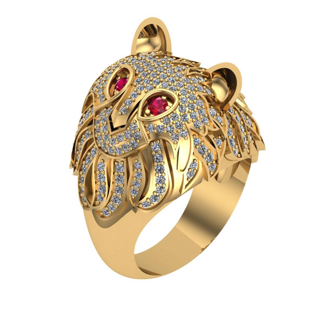 1.53 Ctw SI2/I1 Ruby And Diamond 14K Yellow Gold Wild C: 1.53 Ctw SI2/I1 Ruby And Diamond 14K Yellow Gold Wild Cat Ring -- Eye Stone Weight :- 0.13 Ctw Eye Stone Color ;-Ruby Total Diamond Weight : 1.40 Ctw (Round Cut) Color : J-K Setting : Prong Stone Clar