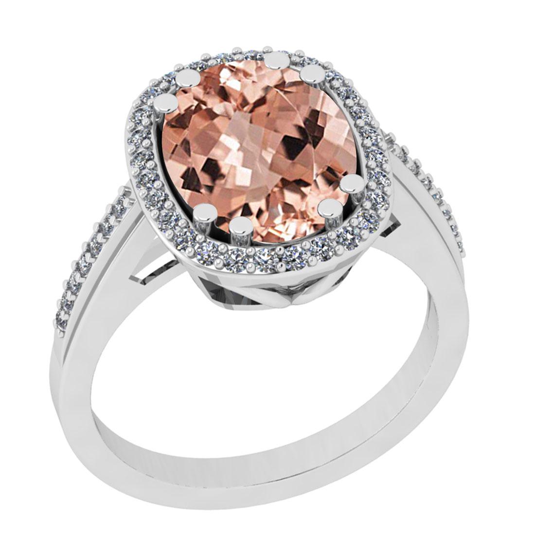 3.90 Ctw SI2/I1 Morganite And Diamond 14K White Gold Co: 3.90 Ctw SI2/I1 Morganite And Diamond 14K White Gold Cocktail Ring -- Center Stone Weight : 3.00 Ctw ( Oval Cut ) Center Stone Color : Morganite Stone Setting : Prong Side Stone Weight Of Ctw 0.40 Ctw