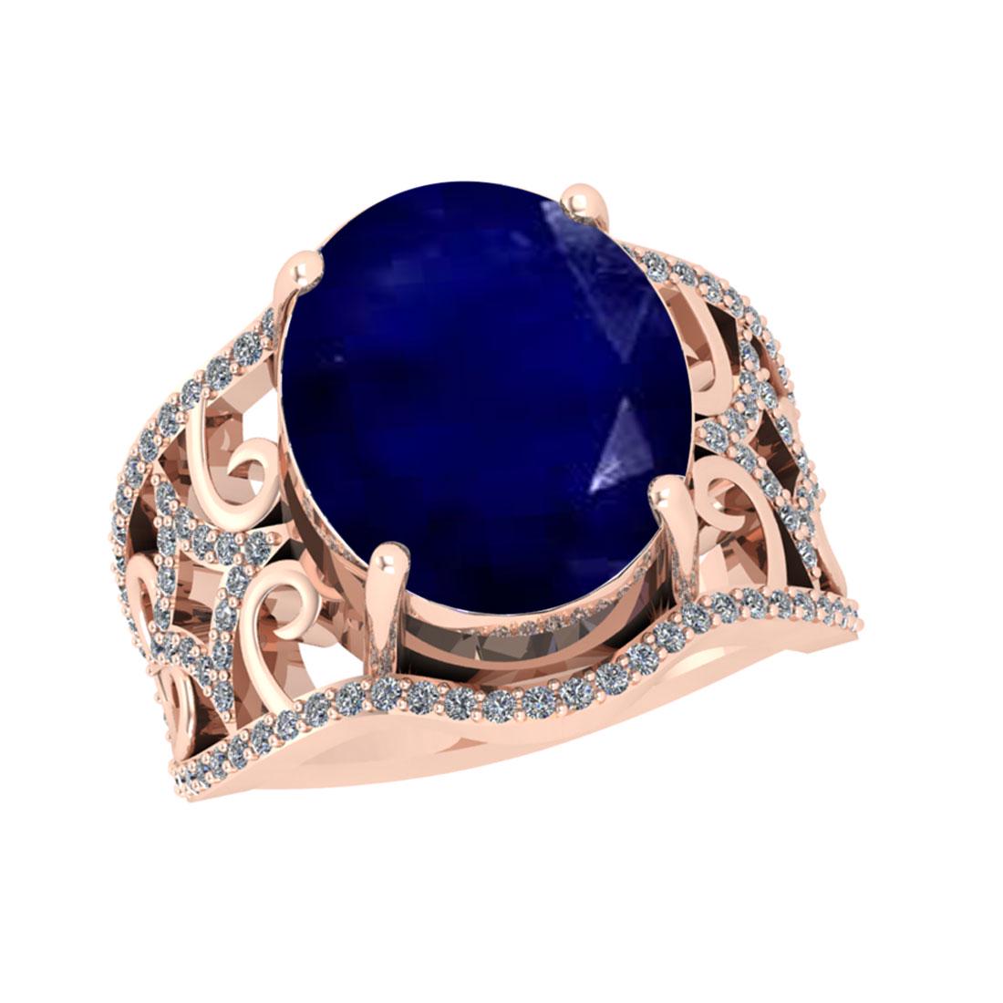 5.55 Ctw VS/SI1 Blue Sapphire And Diamond 14K Rose Gold: 5.55 Ctw VS/SI1 Blue Sapphire And Diamond 14K Rose Gold Cocktail Ring -- Center Stone Weight : 5.00 Ctw ( Oval Cut ) Center Stone Color : Blue Sapphire Stone Setting : Prong Side Diamond Weight Of Ctw