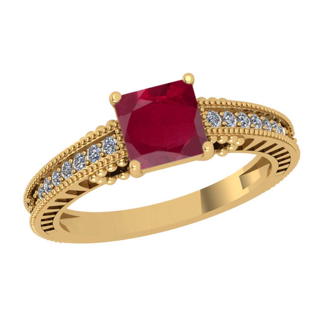 1.35 Ctw VS/SI1 Ruby And Diamond 14K Yellow Gold Engage: 1.35 Ctw VS/SI1 Ruby And Diamond 14K Yellow Gold Engagement /Wedding/Anniversary Ring -- Center Stone Weight : 1.20 Ctw ( 1 Pec Princess Cut) Center Stone Color : Ruby Center Stone Setting : Prong Sid