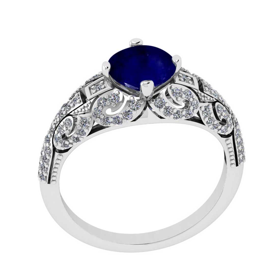 1.73 Ctw VS/SI1 Blue Sapphire And Diamond 14K White Gol: 1.73 Ctw VS/SI1 Blue Sapphire And Diamond 14K White Gold Vintage Style Engagement Ring -- Center Stone Weight : 1.25 Ctw ( Round Cut ) Center Stone Color : Blue Sapphire Stone Setting : Prong Side Dia