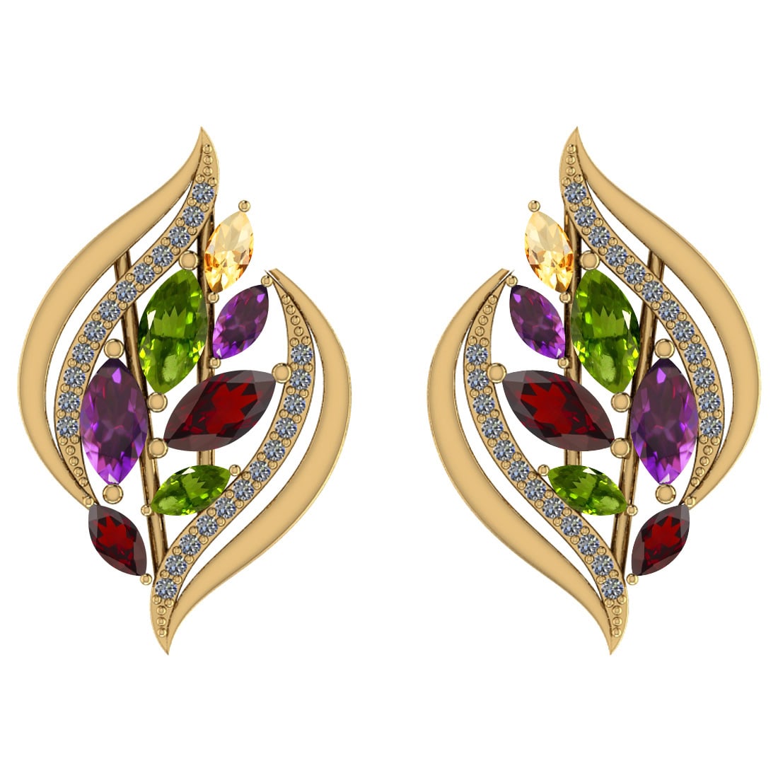 2.54 Ctw I2/I3 Multi Stone And Diamond 10K Yellow Gold: 2.54 Ctw I2/I3 Multi Stone And Diamond 10K Yellow Gold Stud Earrings -- Multi Stone Weight : 2.30 Ctw ( Marquise Cut) Multi Stone Color :-Citrine,Garnet,Peridot,Amethyst Multi Stone Setting : Prong Si