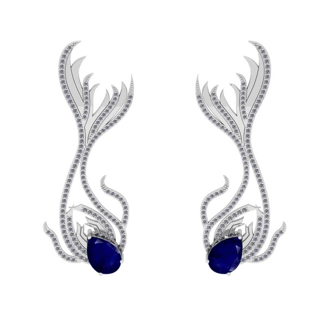 6.47 CtwVS/SI1 Blue Sapphire And Diamond 14K White Gold: 6.47 CtwVS/SI1 Blue Sapphire And Diamond 14K White Gold Dangling Earrings( ALL DIAMOND ARE LAB GROWN ) -- Center Stone Weight : 5.00 Ctw ( Pear Cut ) Center Stone Color : Blue Sapphire Stone Setting :