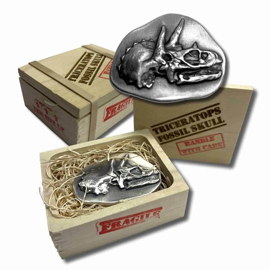 3 oz .999 Fine Silver - Triceratops Dinosaur Fossil Sku: 3 oz .999 Fine Silver - Triceratops Dinosaur Fossil Skull Bar -- 3 oz .999 Fine Silver - Triceratops Dinosaur Fossil Skull Bar #TSD28563v8