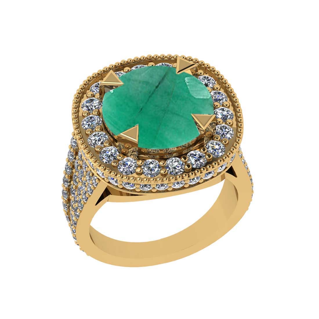 5.47 Ctw SI2/I1 Emerald and Diamond 14K Yellow Gold Eng: 5.47 Ctw SI2/I1 Emerald and Diamond 14K Yellow Gold Engagement Halo Ring -- Center Stone Weight : 3.20 Ctw ( Round Cut) Center Stone Color :-Emerald Setting : Prong Side Diamond Weight Of Ctw 2.27 Ctw