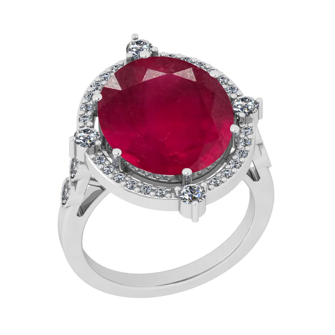 9.30 CtwSI2/I1 Ruby And Diamond 14K White Gold Vintage: 9.30 CtwSI2/I1 Ruby And Diamond 14K White Gold Vintage Style Ring -- Center Stone Weight : 8.79 Ctw ( Oval Cut ) Center Stone Color : Ruby Stone Setting : Prong Side Diamond Weight Of Ctw 0.51 Ctw Sid
