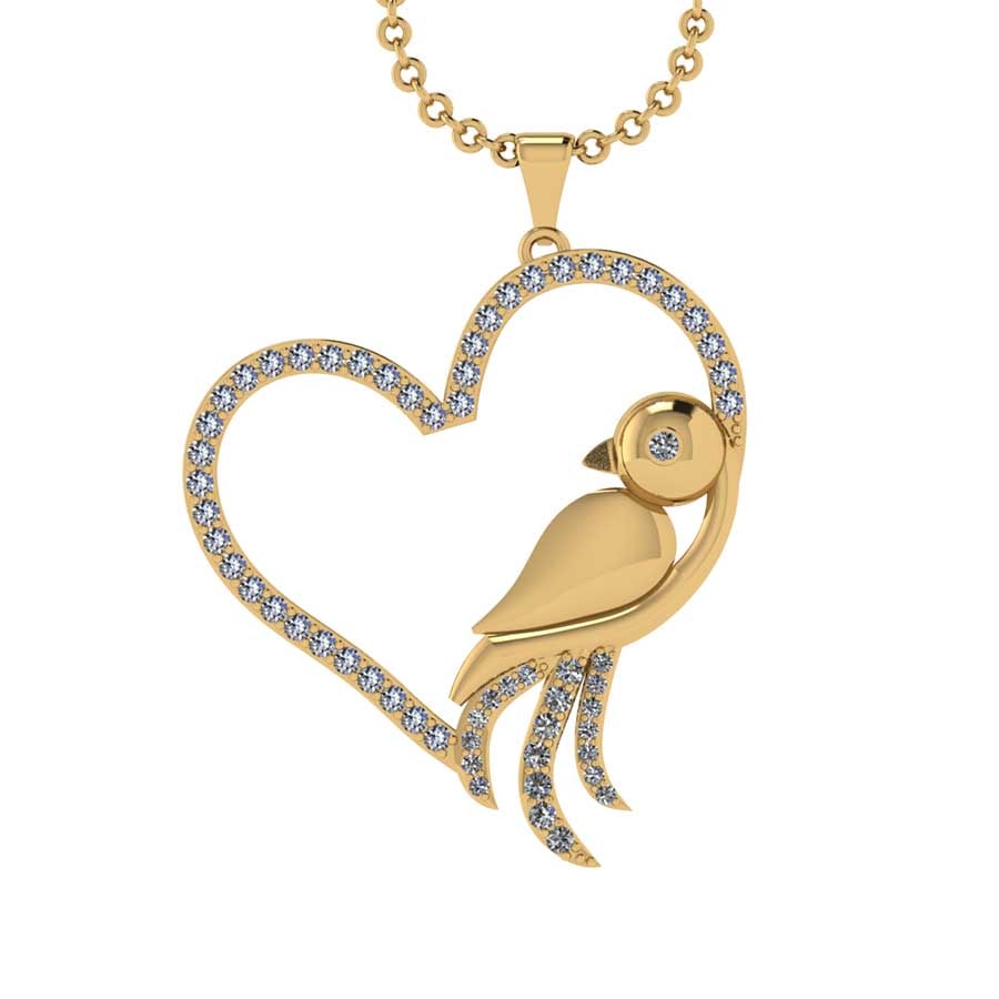 1.85 Ctw SI2/I1 Diamond 14K Yellow Gold Birds Heart Pen: 1.85 Ctw SI2/I1 Diamond 14K Yellow Gold Birds Heart Pendant Necklace -- Total Diamond Weight : 1.85 Ctw (Round cut) Center Diamond Color :- J-K Center Clarity : SI2/I1 Stone Setting : Prong Metal Weig