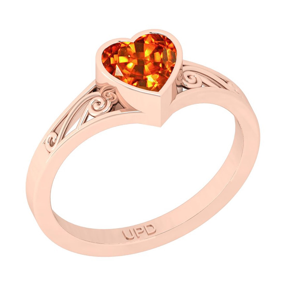 1.00 Ctw I2/I3 Orange Sapphire Style Bezel Set 10K Rose: 1.00 Ctw I2/I3 Orange Sapphire Style Bezel Set 10K Rose Gold Solitaire Ring -- Center Stone Weight : 1.00 Ctw (Heart Cut ) Center Stone Color : Orange Sapphire Center Stone Setting : Bezel Metal Weigh