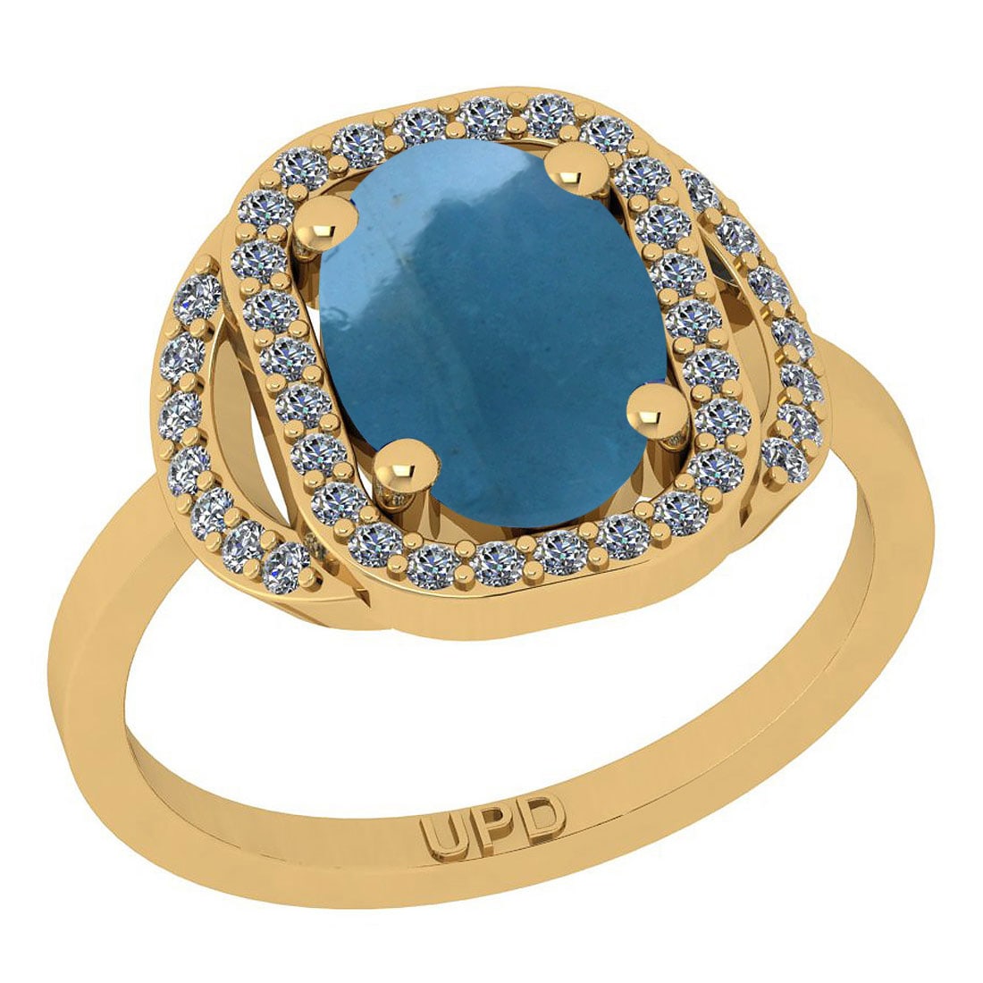 3.36 Ctw I2/I3 Aquamarine And Diamond 14K Yellow Gold E: 3.36 Ctw I2/I3 Aquamarine And Diamond 14K Yellow Gold Engagement Ring -- Center Stone Weight : 3.01 Ctw ( Oval Cab) Center Stone Color :-Aquamarine Stone Setting : Prong Side Stone Weight Of Ctw 0.35 