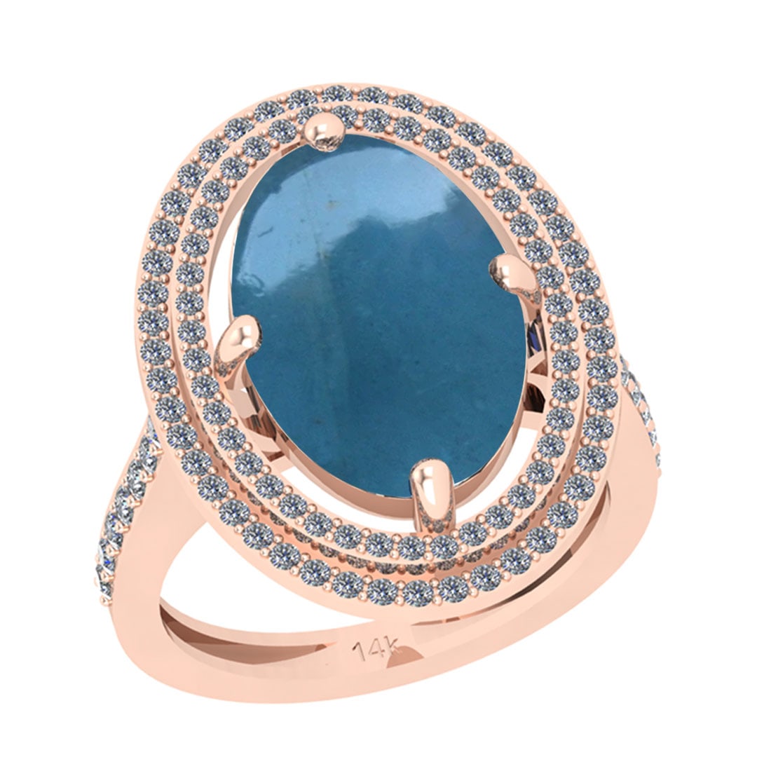 6.28 Ctw I2/I3 Aquamarine And Diamond 14K Rose Gold Coc: 6.28 Ctw I2/I3 Aquamarine And Diamond 14K Rose Gold Cocktail Ring -- Center Stone Weight : 5.60 Ctw ( Oval Cabochon ) Center Stone Color : Aquamarine Stone Setting : Prong Side Diamond Weight Of Ctw 0
