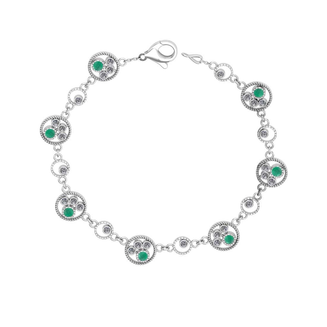 1.68 Ctw SI2/I1 Emerald and Diamond 14K White Gold Brac: 1.68 Ctw SI2/I1 Emerald and Diamond 14K White Gold Bracelet -- Center Stone Weight : 0.70 Ctw ( Round Cut) Center stone Color :-Emerald Setting : Prong Side Weight Of Ctw 0.98 Ctw Color : J-K Clarity 
