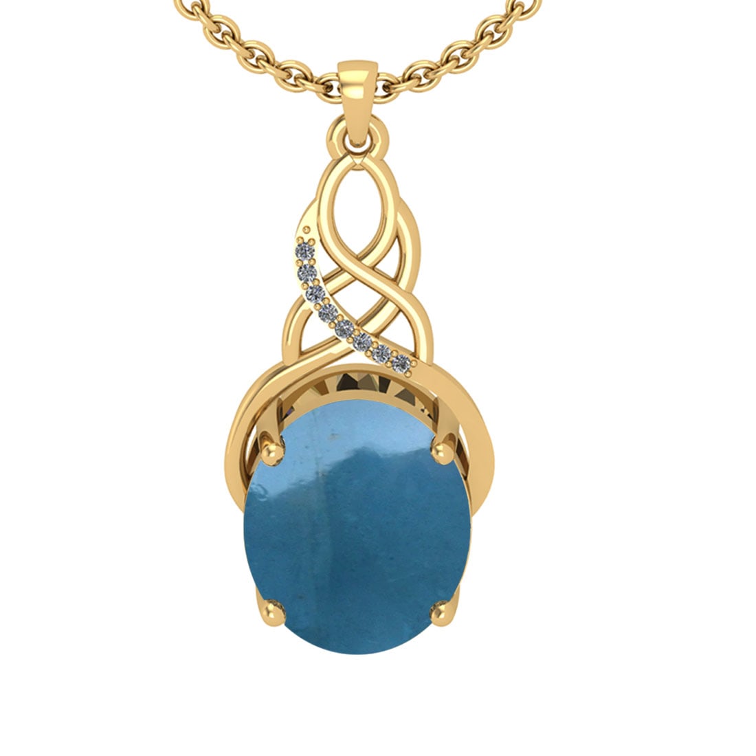 6.83 Ctw I2/I3 Aquamarine And Diamond 14K Yellow Gold P: 6.83 Ctw I2/I3 Aquamarine And Diamond 14K Yellow Gold Pendant Necklace -- Center Stone Weight : 6.75 Ctw ( Oval Cabochon ) Center Stone Color : Aquamarine Stone Setting : Prong Side Diamond Weight Of 
