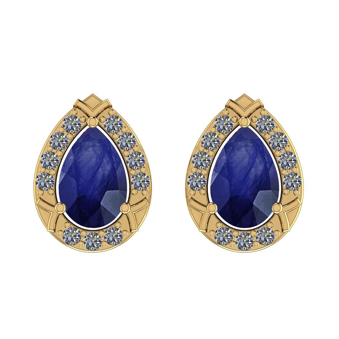 Certified 1.13 Ctw I2/I3 Blue Sapphire And Diamond 14k: Certified 1.13 Ctw I2/I3 Blue Sapphire And Diamond 14k Yellow Gold Stud Earrings -- Center Stone Approx Weight: 1.00 Ctw (Pear Cut) Center Stone Color: Blue Sapphire Center Stone Setting: Prong Side S