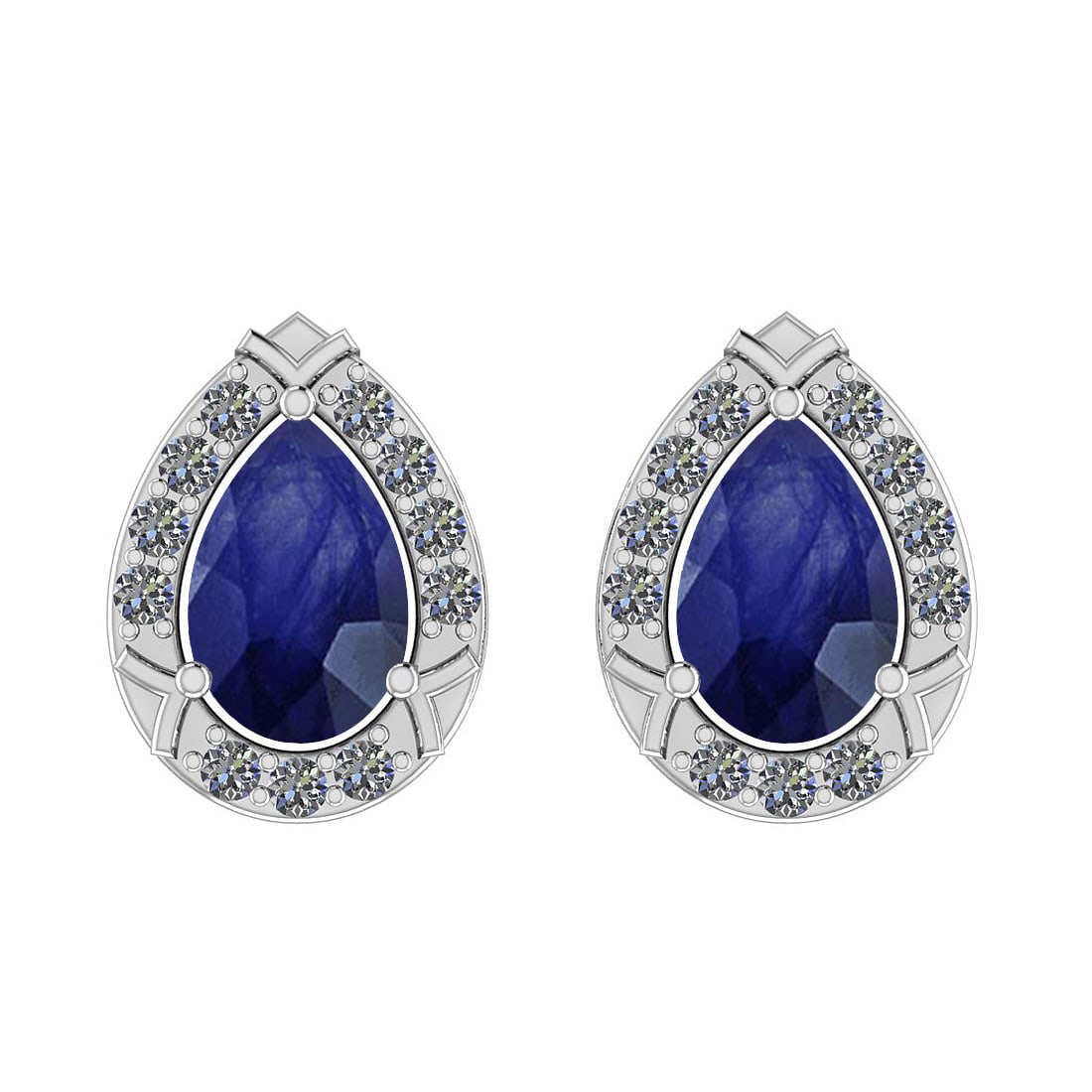 Certified 1.13 Ctw I2/I3 Blue Sapphire And Diamond 14k: Certified 1.13 Ctw I2/I3 Blue Sapphire And Diamond 14k White Gold Stud Earrings -- Center Stone Approx Weight: 1.00 Ctw (Pear Cut) Center Stone Color: Blue Sapphire Center Stone Setting: Prong Side St