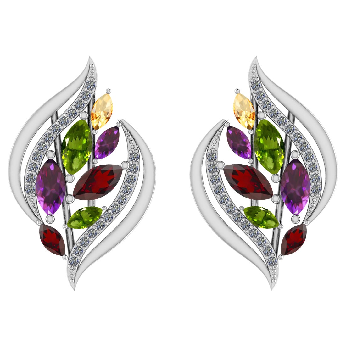 2.54 Ctw I2/I3 Multi Stone And Diamond 10K White Gold S: 2.54 Ctw I2/I3 Multi Stone And Diamond 10K White Gold Stud Earrings -- Multi Stone Weight : 2.30 Ctw ( Marquise Cut) Multi Stone Color :-Citrine,Garnet,Peridot,Amethyst Multi Stone Setting : Prong Sid