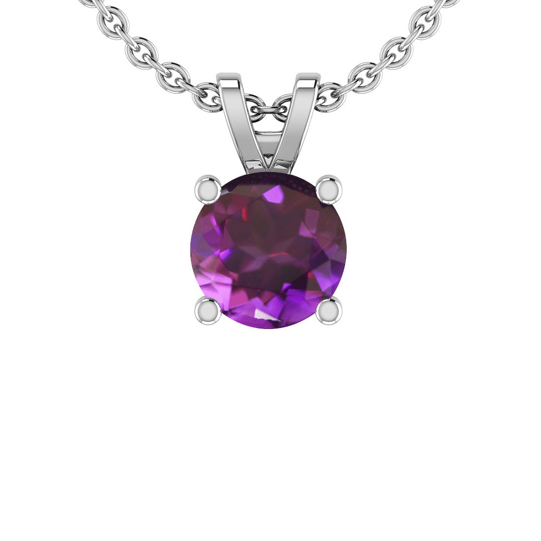 Certified 1.00 Ctw i2/i3 Amethyst 10k White Gold Solita: Certified 1.00 Ctw i2/i3 Amethyst 10k White Gold Solitaire Pendant -- Center Stone Weight : 1.00 Ctw (1Psc Round ) Center Stone Color :-Amethyst Center Stone Setting : Prong Metal Weight : Approx 1.10