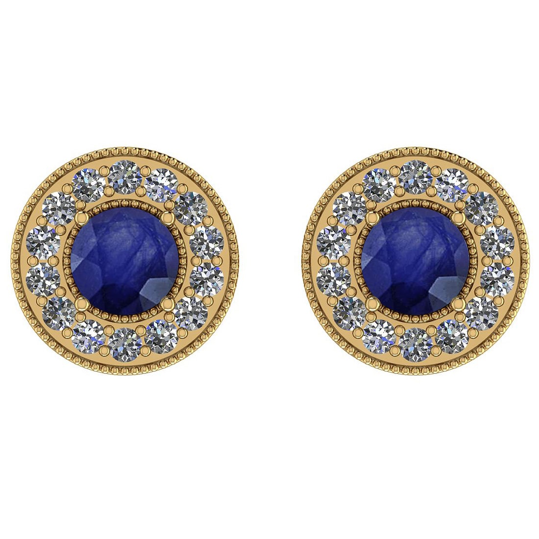 Certified 0.78 Ctw SI2/I1 Blue Sapphire And Diamond 14K Yellow Gold Stud Earrings: Certified 0.78 Ctw SI2/I1 Blue Sapphire And Diamond 14K Yellow Gold Stud Earrings -- Center Stone Approx Weight: 0.50 Ctw (Round Cut) Center Stone Color: Blue Sapphire Center Stone Setting: Prong Side