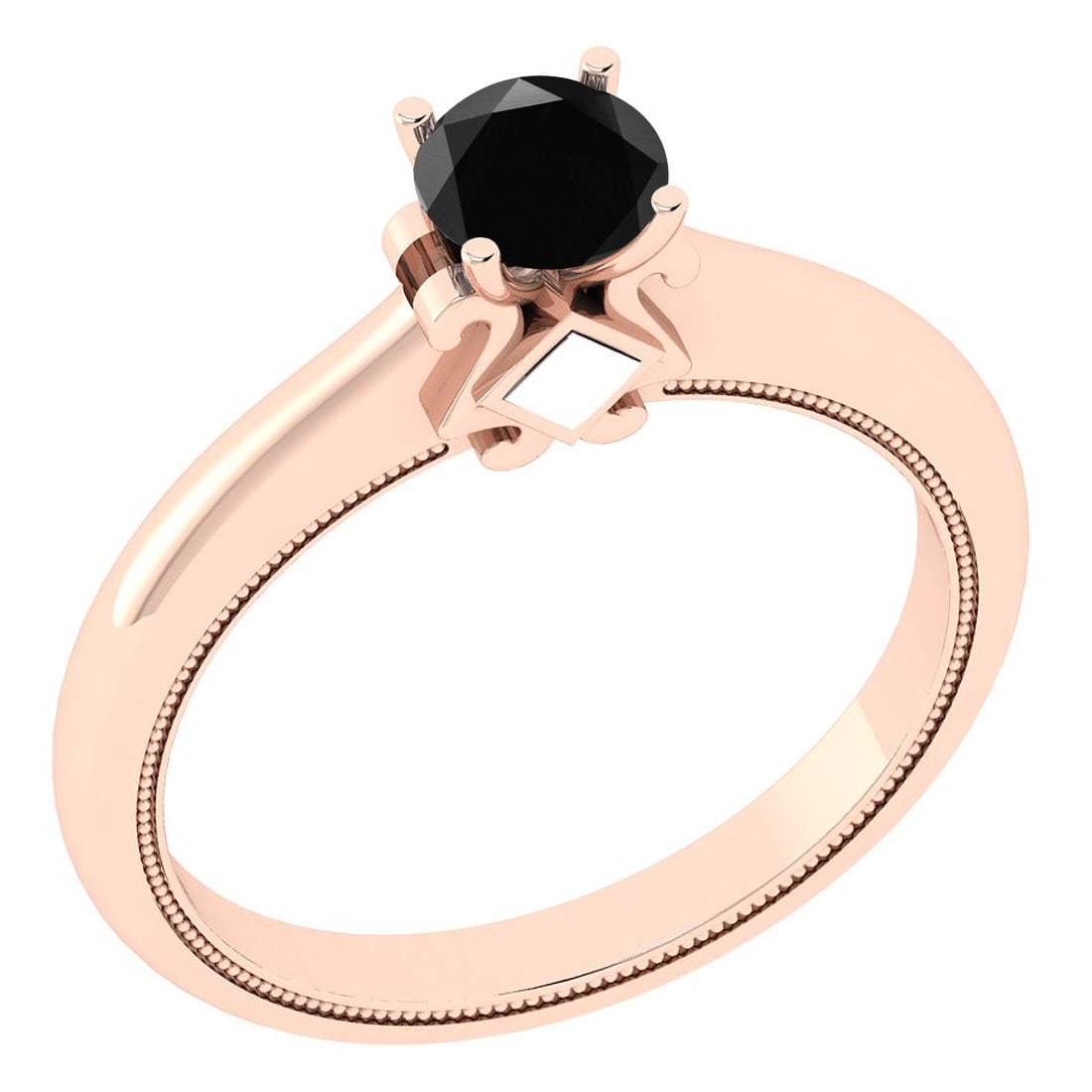 Certified 0.50 Ctw Treated Fancy Black Diamond I1/I2 14K Rose Gold Solitaire Ring: Certified 0.50 Ctw Treated Fancy Black Diamond I1/I2 14K Rose Gold Solitaire Ring -- Color Stone Weight : 0.50 Ctw (1 Psc Round) Center Stone Color : Treated Fancy Black Diamond Center Stone Clarity :