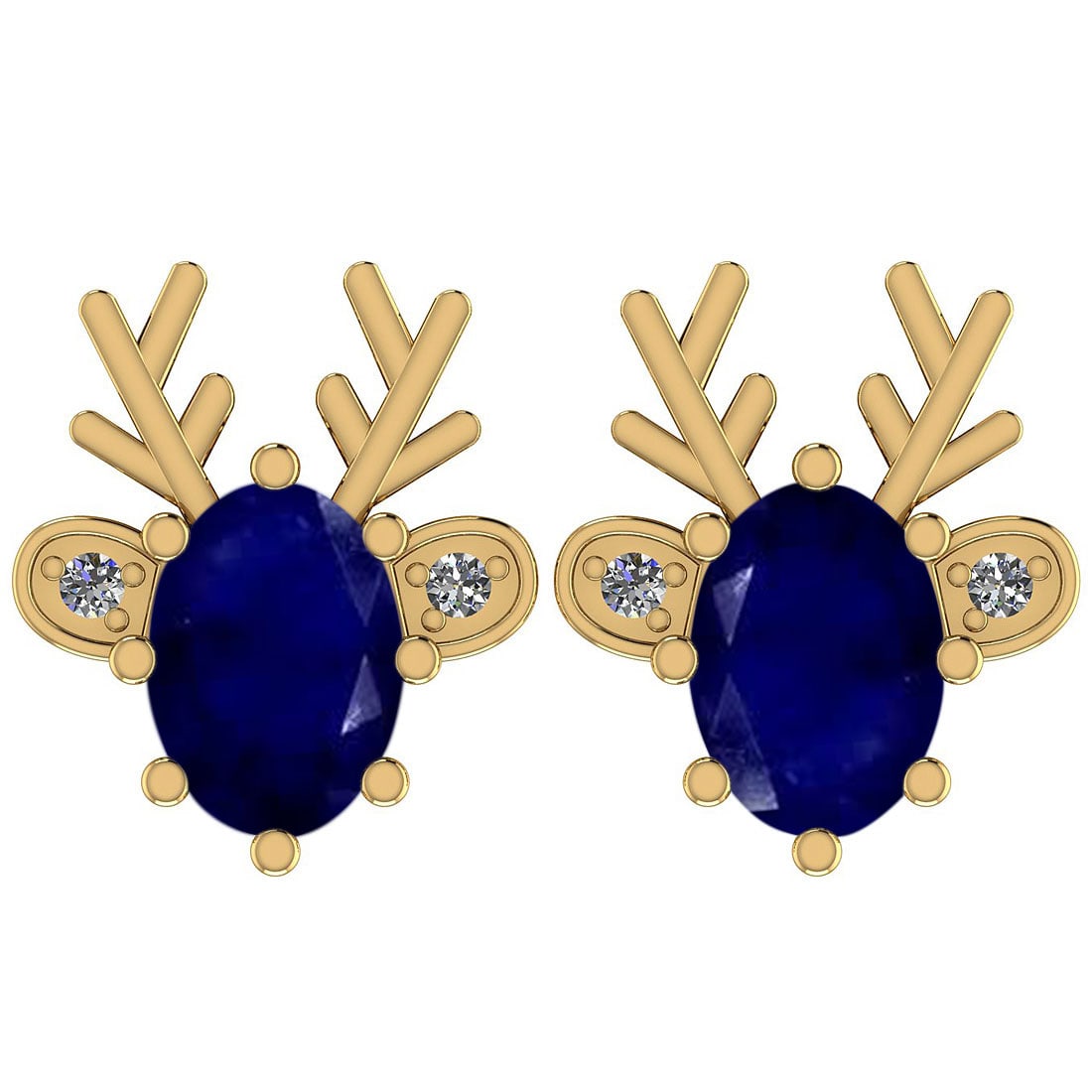 1.55 Ctw SI2/I1 Blue Sapphire And Diamond 14K Yellow Gold Stud Earrings: 1.55 Ctw SI2/I1 Blue Sapphire And Diamond 14K Yellow Gold Stud Earrings -- Color Stone Weight : 1.50 Ctw (2 Psc Oval Cut) Center Stone Color : Blue Sapphire Center Stone Setting : Prong Side Stone Wei