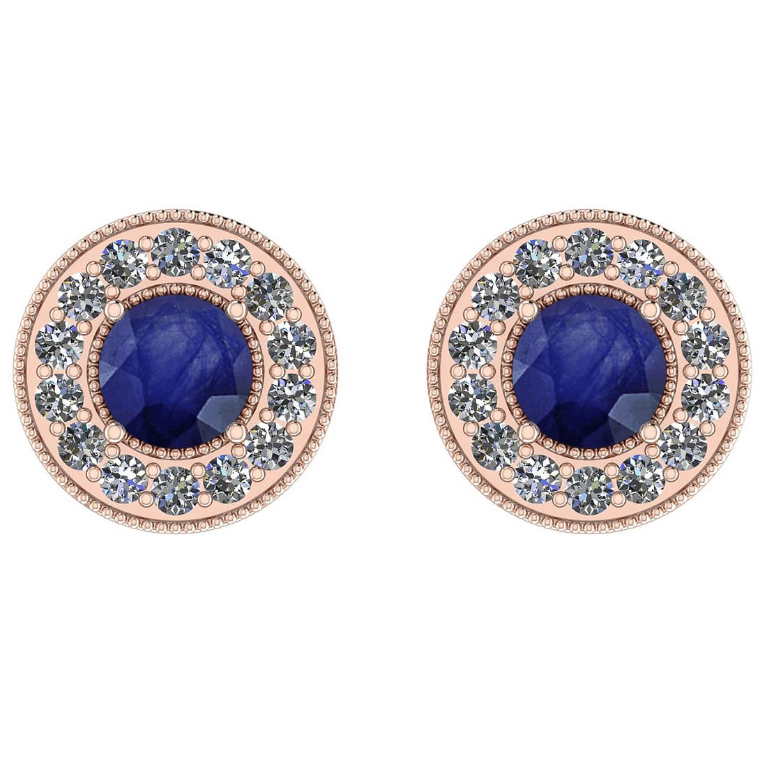 Certified 0.78 Ctw SI2/I1 Blue Sapphire And Diamond 14K Rose Gold Stud Earrings: Certified 0.78 Ctw SI2/I1 Blue Sapphire And Diamond 14K Rose Gold Stud Earrings -- Center Stone Approx Weight: 0.50 Ctw (Round Cut) Center Stone Color: Blue Sapphire Center Stone Setting: Prong Side S