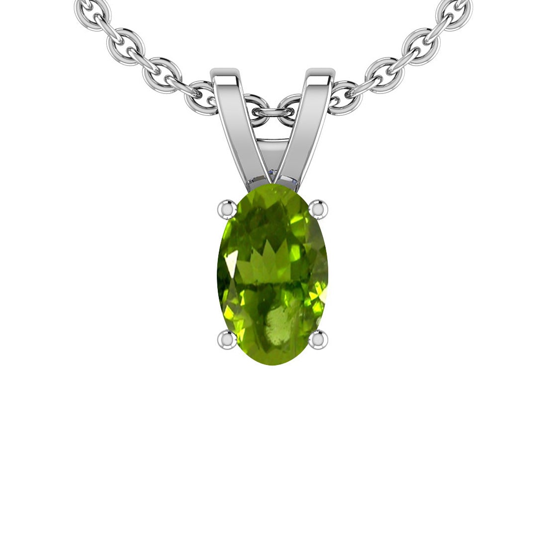 Certified 0.75 Ctw Peridot 10k White Gold Solitaire Pendant: Certified 0.75 Ctw Peridot 10k White Gold Solitaire Pendant -- Center Stone Weight : 0.75 Ctw (1Psc Oval ) Center Stone Color :-Peridot Center Stone Setting : Prong Metal Weight : Approx 1.60 Gram 10k