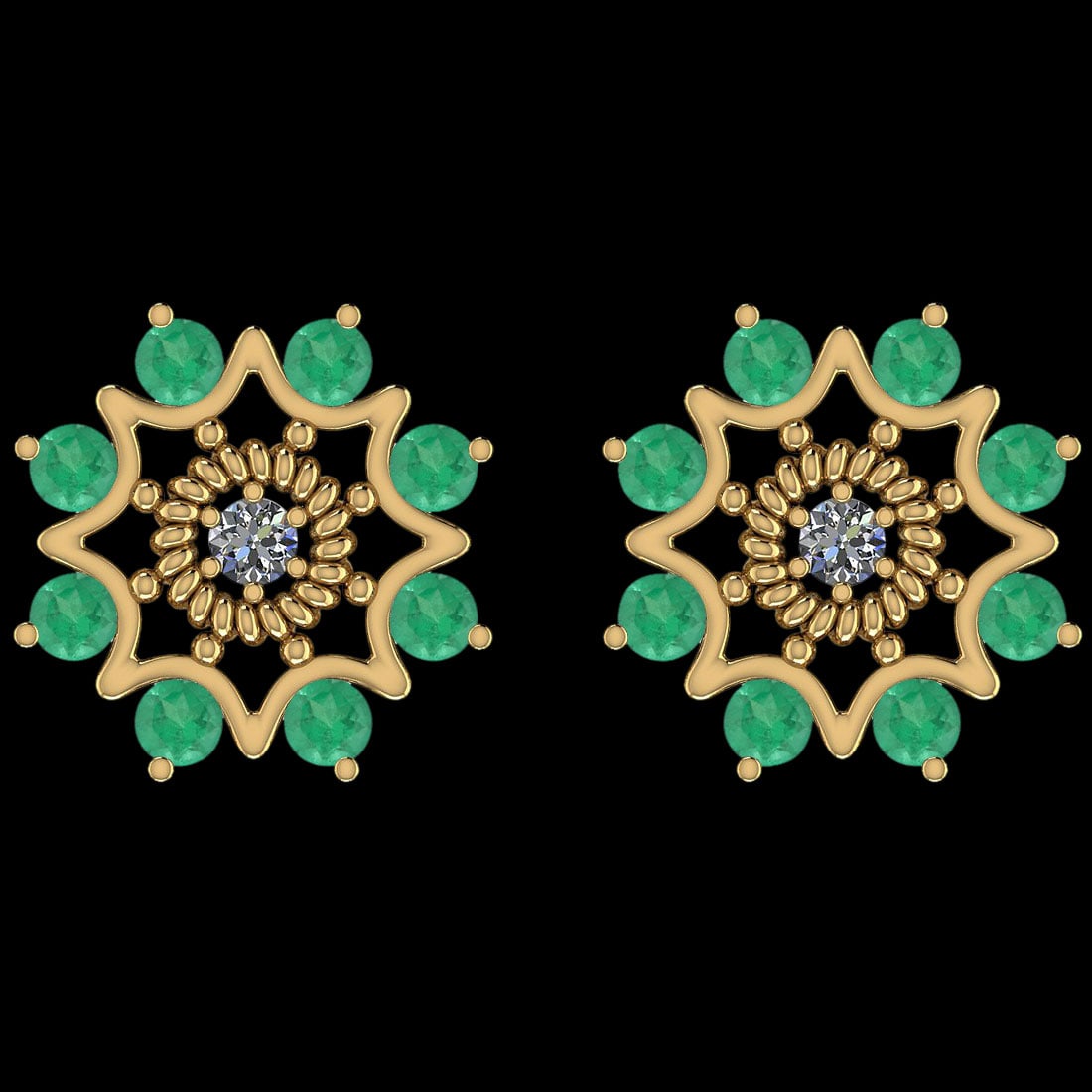 0.63 Ctw I2/I3 Emerlad And Diamond 14K Yellow Gold Stud Earrings: 0.63 Ctw I2/I3 Emerlad And Diamond 14K Yellow Gold Stud Earrings -- Center Stone Weight : 0.07 Ctw (2psc Round) Center Stone Color : J-K Center Stone Setting : Prong Center Stone Clarity : I2/I3 Side