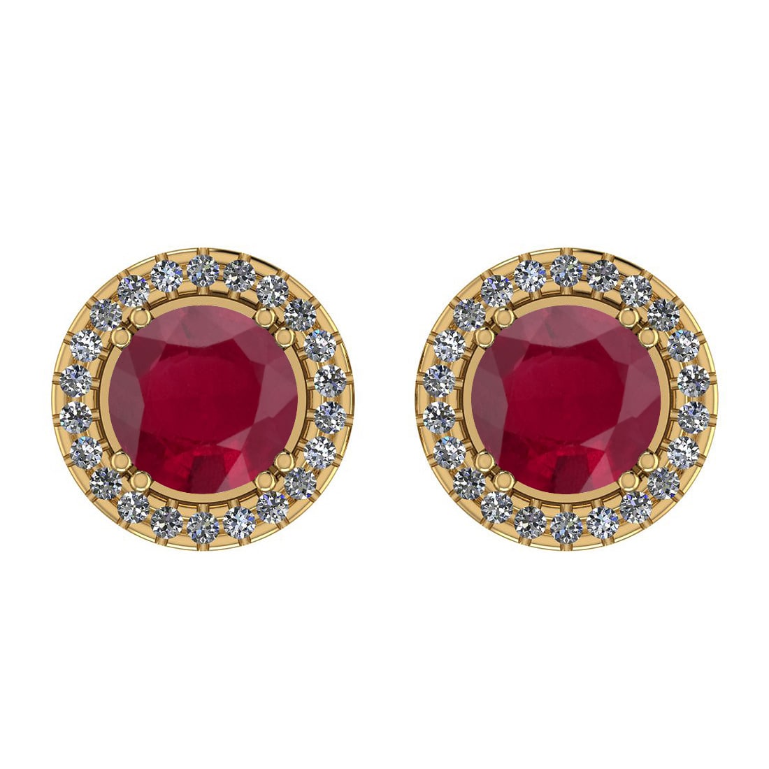 Certified 0.85 Ctw SI2/I1 Ruby And Diamond 14K Yellow Gold Stud Earrings: Certified 0.85 Ctw SI2/I1 Ruby And Diamond 14K Yellow Gold Stud Earrings -- Center Stone Approx Weight: 0.66 Ctw (Round Cut) Center Stone Color: Ruby Center Stone Setting: Prong Side Stone 0.19 Ctw Si