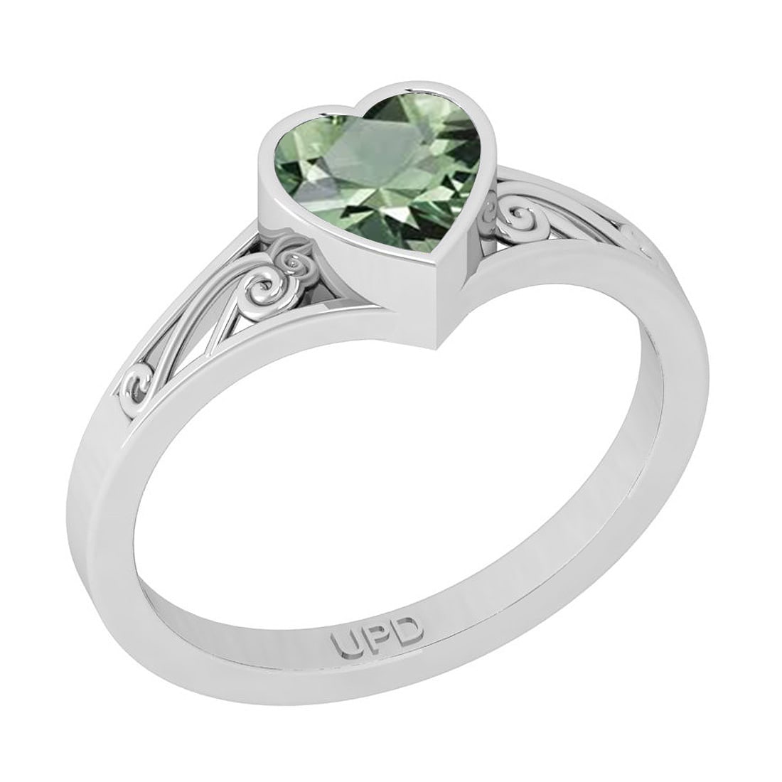 1.00 Ctw I2/I3 Green Sapphire Style Bezel Set 10K White Gold Solitaire Ring: 1.00 Ctw I2/I3 Green Sapphire Style Bezel Set 10K White Gold Solitaire Ring -- Center Stone Weight : 1.00 Ctw (Heart Cut ) Center Stone Color : Green Sapphire Center Stone Setting : Bezel Metal Weight