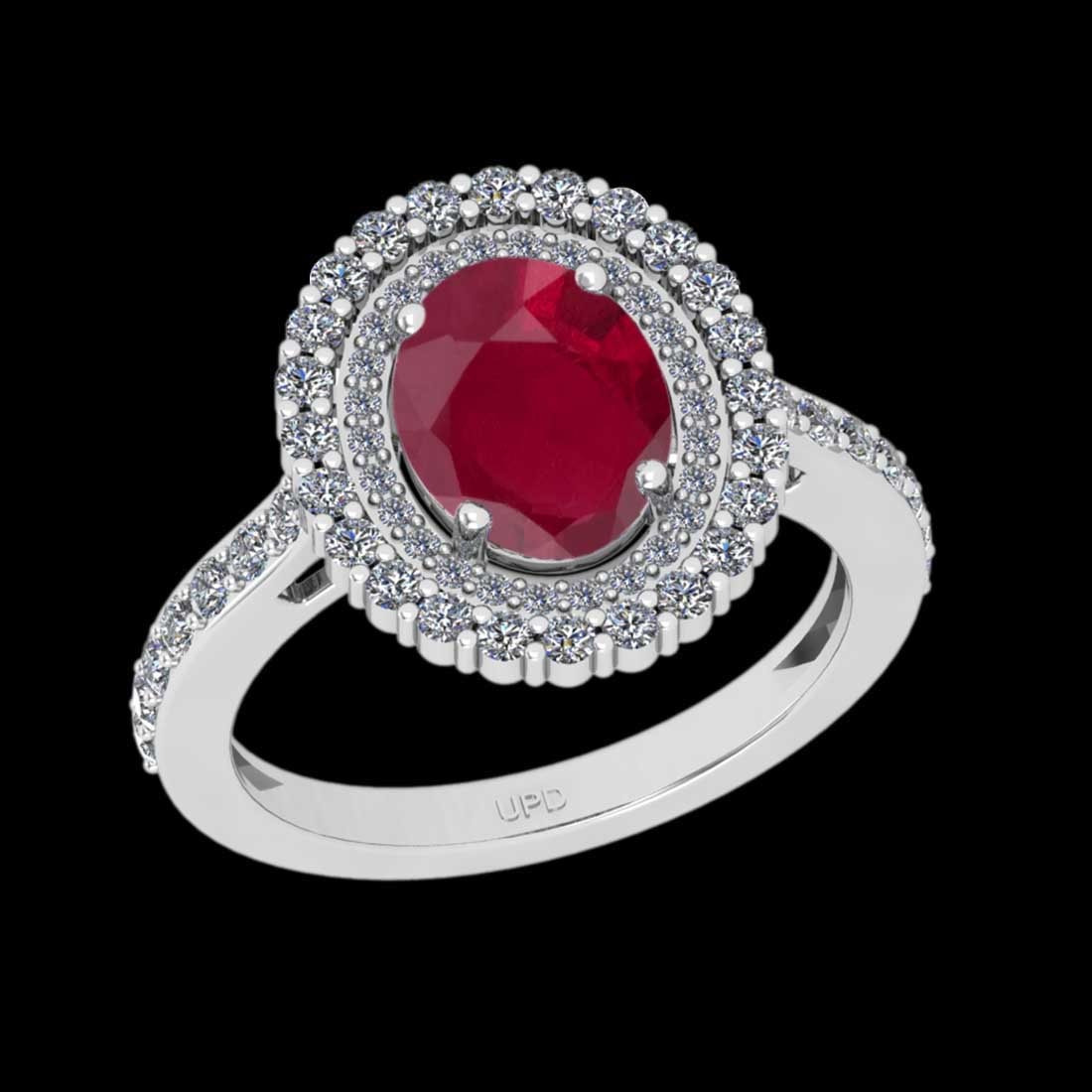 2.71 Ctw VS/SI1 Ruby and Diamond 14K White Gold Engagement Halo ring (ALL DIAMOND ARE LAB GROWN ): 2.71 Ctw VS/SI1 Ruby and Diamond 14K White Gold Engagement Halo ring (ALL DIAMOND ARE LAB GROWN ) -- Center Stone Weight : 2.00 Ctw ( Oval cut) Center stone Color :- Ruby Stone Setting : Prong Side St