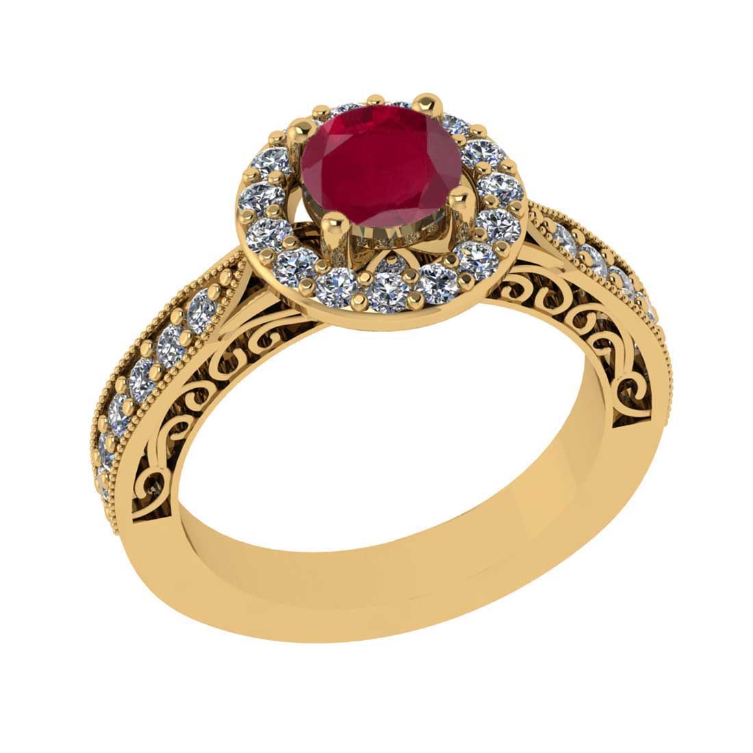 1.90 Ctw VS/SI1 Ruby and Diamond 14K Yellow Gold Engagement Ring(ALL DIAMOND ARE LAB GROWN): 1.90 Ctw VS/SI1 Ruby and Diamond 14K Yellow Gold Engagement Ring(ALL DIAMOND ARE LAB GROWN) -- Center Stone Weight : 1.20 Ctw ( Round Cut) Center Stone color :- Ruby Setting : Prong Side Weight Of Ctw