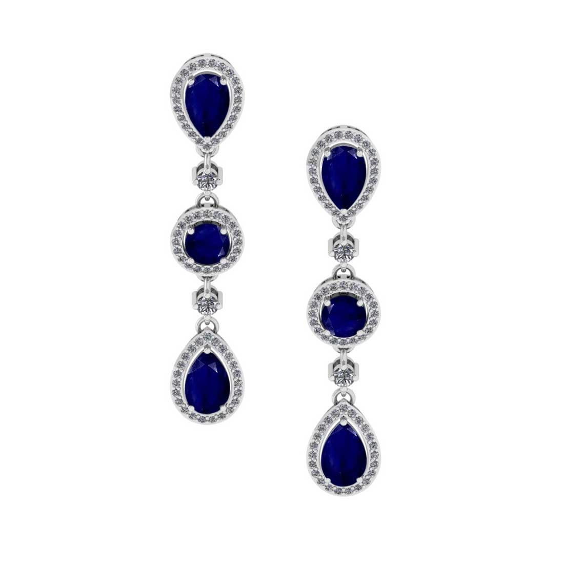 4.93 CtwVS/SI1 Blue Sapphire And Diamond 14K White Gold Dangling Earrings( ALL DIAMOND ARE LAB GROWN: 4.93 CtwVS/SI1 Blue Sapphire And Diamond 14K White Gold Dangling Earrings( ALL DIAMOND ARE LAB GROWN ) -- Center Stone Weight : 4.00 Ctw ( Pear & Round Cut ) Center Stone Color : Blue Sapphire Stone S