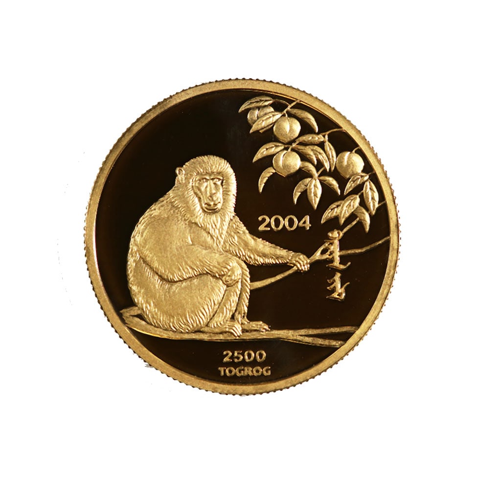 Mongolia 1/4 Oz. 2500 Togorog Gold Proof 2004 Year of the Monkey: Mongolia 1/4 Oz. 2500 Togorog Gold Proof 2004 Year of the Monkey -- Mongolia 1/4 Oz. 2500 Togorog Gold Proof 2004 Year of the Monkey #TSD81773v9