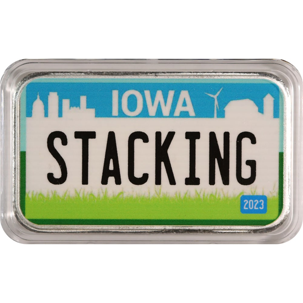 Iowa License Plate Stacking Across America 1oz Silver Bar Auction