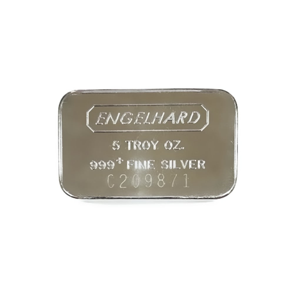 Engelhard Silver Bar 5 oz Bar - Wide Struck Logo Back: Engelhard Silver Bar 5 oz Bar - Wide Struck Logo Back -- Engelhard Silver Bar 5 oz Bar - Wide Struck Logo Back #TSD68984v12