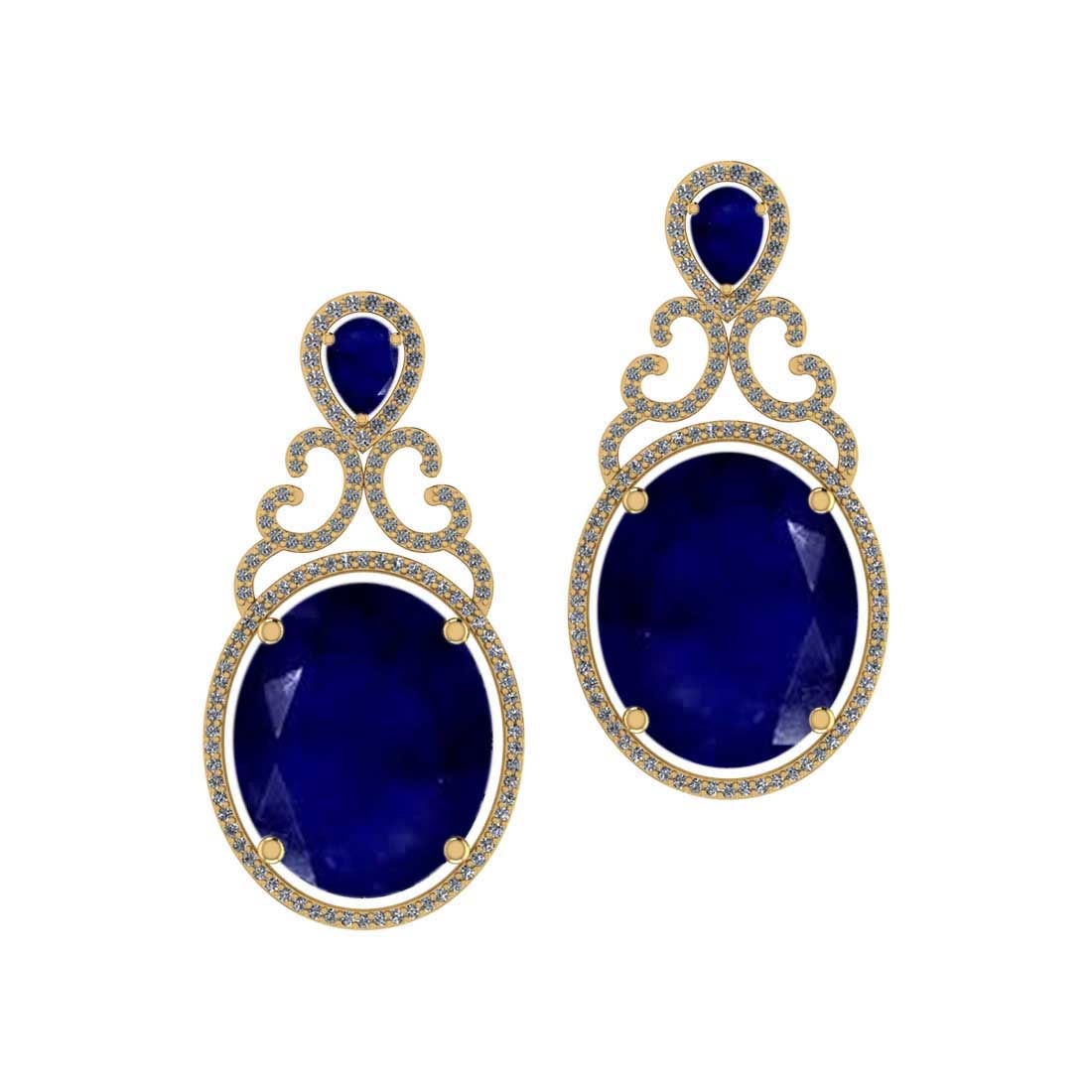 3.50 Ctw VS/SI1Blue sapphire and Diamond 14K Yellow Gold Earrings (ALL DIAMONDS ARE LAB GROWN): 3.50 Ctw VS/SI1Blue sapphire and Diamond 14K Yellow Gold Earrings (ALL DIAMONDS ARE LAB GROWN) -- Center Stone Weight : 5.50 Ctw (Oval & Pear Cut) Center stone Color :- Blue sapphire Center Stone Sett