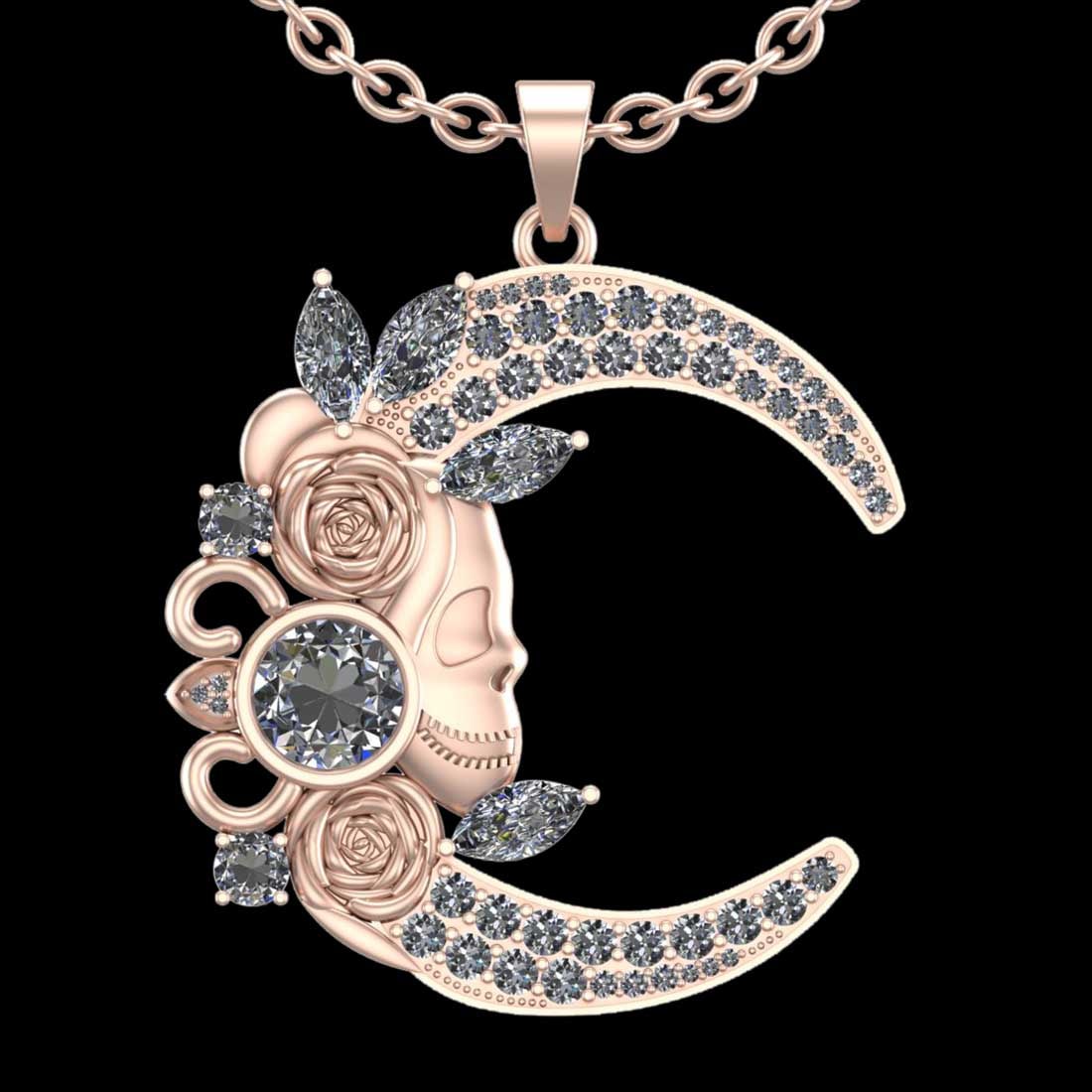 6.35 Ctw VS/SI1 Diamond 14K Rose Gold Vintage style Skull moon necklace (ALL DIAMOND ARE LAB GROWN ): 6.35 Ctw VS/SI1 Diamond 14K Rose Gold Vintage style Skull moon necklace (ALL DIAMOND ARE LAB GROWN ) -- Center Diamond Weight : 4.50 Ctw ( 7pec Round & Marquise ) Center Color :-J-K Center Stone Clari