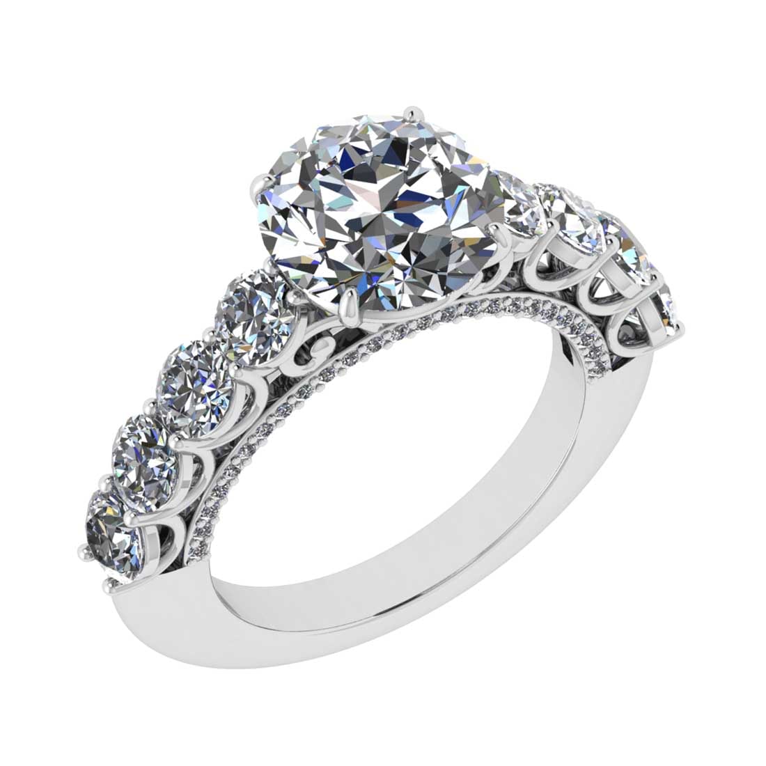 4.65 Ctw VS/SI1 Diamond14K White Gold Engagement Ring (ALL DIAMOND ARE LAB GROWN): 4.65 Ctw VS/SI1 Diamond14K White Gold Engagement Ring (ALL DIAMOND ARE LAB GROWN) -- Center Diamond Weight : 2.40 Ctw ( Round Cut) Center Color :-J-K Center Stone Clarity :- VS/SI1 Center Stone Settin