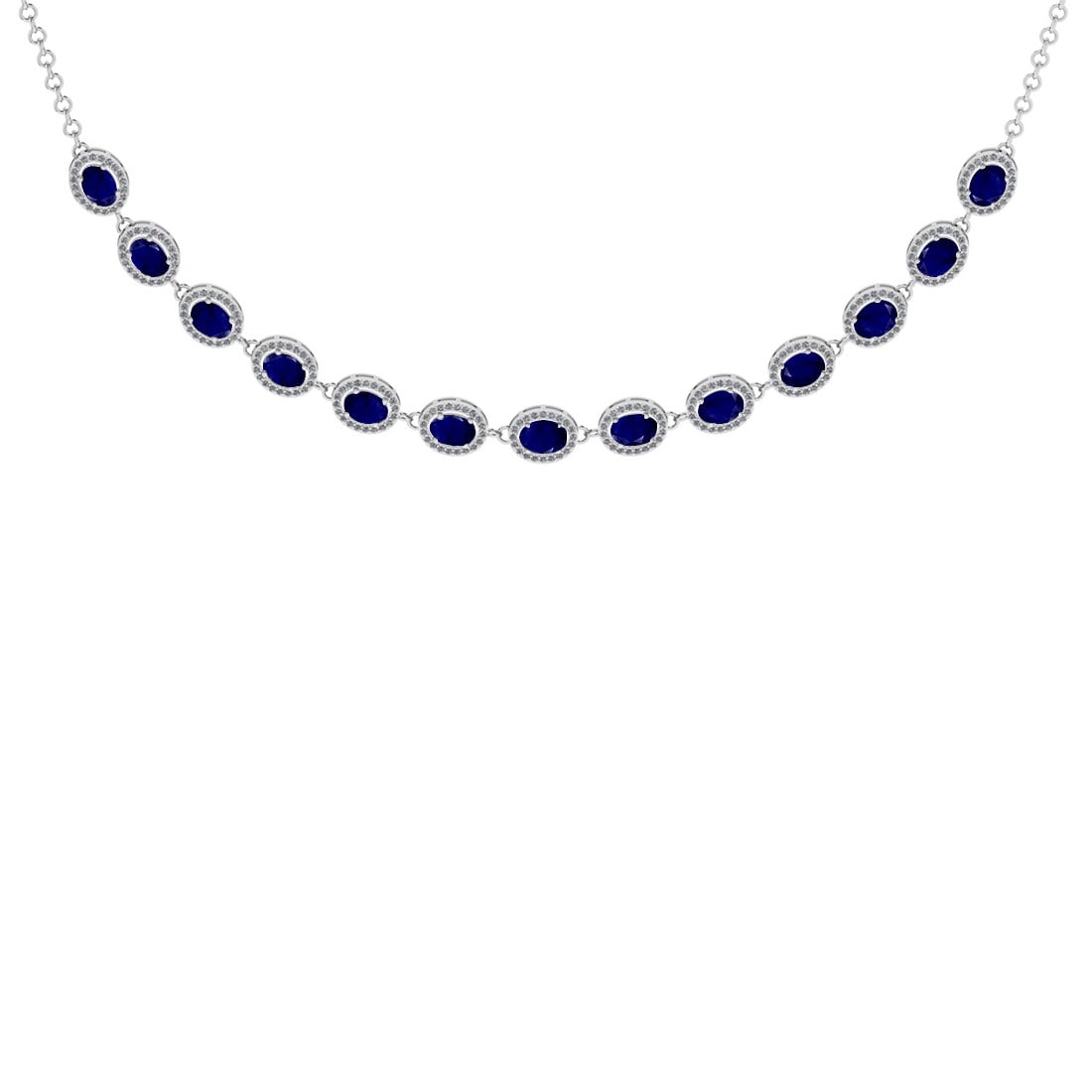 11.30 Ctw VS/SI1 Blue Sapphire And Diamond 14K White Gold Girls Fashion Necklace (ALL DIAMOND ARE: 11.30 Ctw VS/SI1 Blue Sapphire And Diamond 14K White Gold Girls Fashion Necklace (ALL DIAMOND ARE LAB GROWN ) -- Color Stone Weight : 9.75 Ctw ( Oval Cut ) Center Stone Color : Blue Sapphire Stone Set