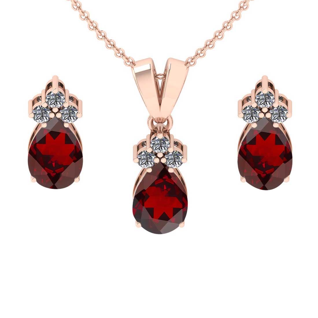 4.15 Ctw VS/SI1 Garnet and Diamond 14K Rose Gold Pendant +Earrings Necklace Set (ALL DIAMOND ARE LAB: 4.15 Ctw VS/SI1 Garnet and Diamond 14K Rose Gold Pendant +Earrings Necklace Set (ALL DIAMOND ARE LAB GROWN) -- Color stone Weight : 3.50 Ctw ( 3pec Pear Cut) Center Color :- Garnet Setting : Prong Sid