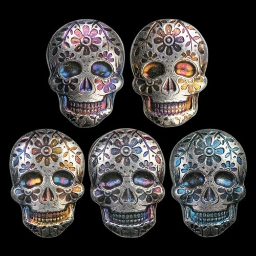 2 oz Hand Poured Silver Skull - Day of the Dead: Marigold: 2 oz Hand Poured Silver Skull - Day of the Dead: Marigold -- 2 oz Hand Poured Silver Skull - Day of the Dead: Marigold #TSD65183v15