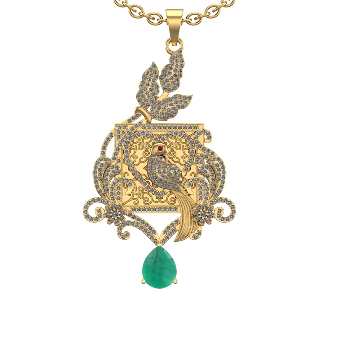 4.41 Ctw VS/SI1 Emerald and Diamond Prong Set 14K Yellow Gold Pendant (ALL DIAMOND ARE LAB GROWN): 4.41 Ctw VS/SI1 Emerald and Diamond Prong Set 14K Yellow Gold Pendant (ALL DIAMOND ARE LAB GROWN) (ALL DIAMOND ARE LAB GROWN) -- Eye stone Weight :-0.01 ctw Eye stone Color :- Emerald Center Stone Wei