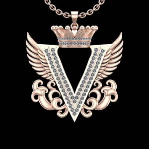 4.25 Ctw VS/SI1 Diamond Prong Set 18K Rose Gold Letter theme ( V) Necklace