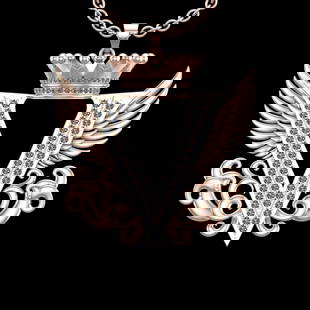 4.25 Ctw VS/SI1 Diamond Prong Set 18K Rose Gold Letter theme ( V) Necklace: Total Diamond Weight : 4.25 Ctw (Round cut) Center Diamond Color :- G-H Center Clarity : VS/SI1 Stone Setting : Prong Metal Weight : Approx 29.80 Gram 18K Rose Gold Letter theme ( V) Necklace (ALL