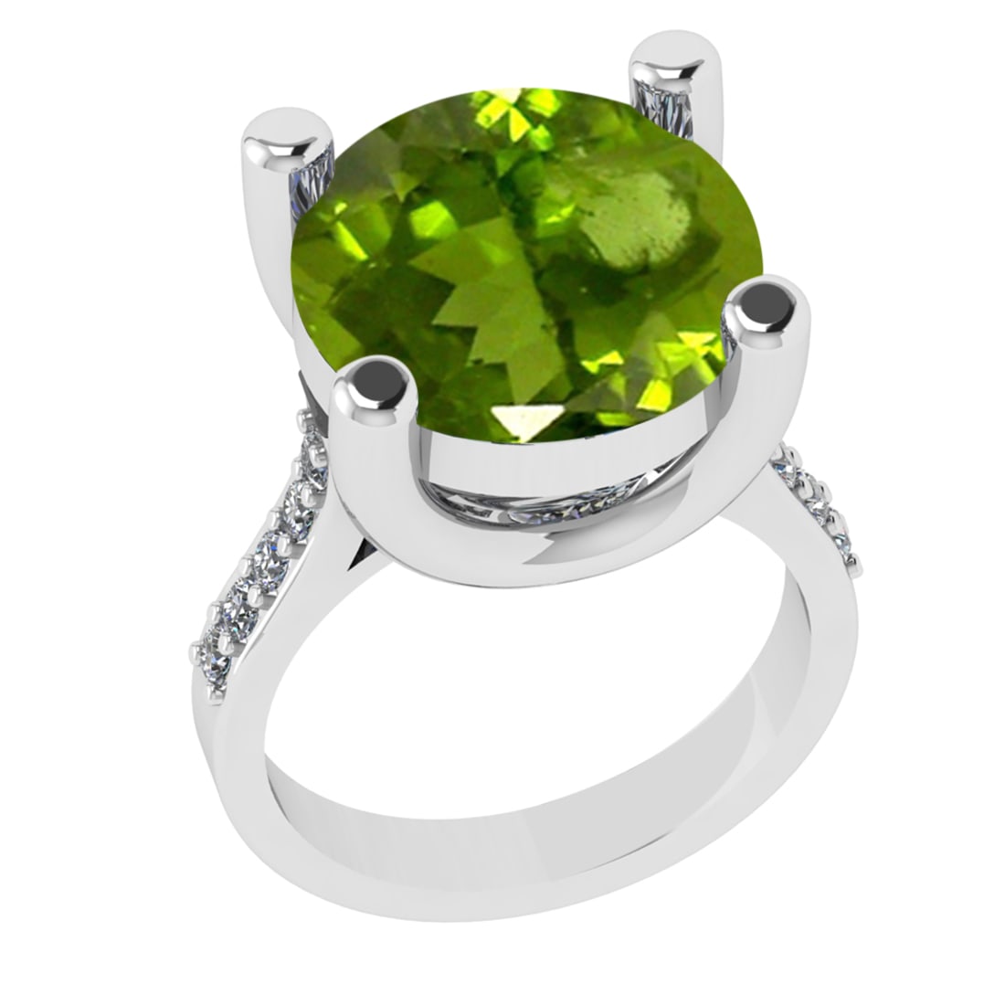 3.25 Ctw VS/SI1 Peridot And Diamond 14K White Gold Engagement Ring( ALL DIA: Center Stone Weight : 2.90 Ctw ( Round Cut ) Center Stone Color : Peridot Stone Setting : Prong Side Diamond Weight Of Ctw 0.35 Ctw Side Stone Color : J-K Stone Clarity : VS/SI1 Stone Setting : Prong