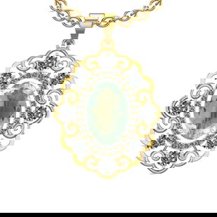 20.23 Ctw I2/I3 Green Amethyst And Diamond 10K Yellow Gold Necklace(ALL DIA: Center Stone Weight : 16.18 Ctw ( Oval Cut ) Center Stone Color : Green Amethyst Stone Setting : Prong Side Diamond Weight Of Ctw 4.05 Ctw Side Stone Color : J-K Stone Clarity : I2/I3 Stone Setting :